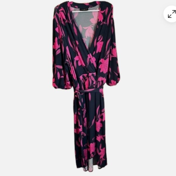 Plus size Women's 30/32 Jersey Knit Dress Fuschia Navy Print Lane Bryant - Picture 2 of 3